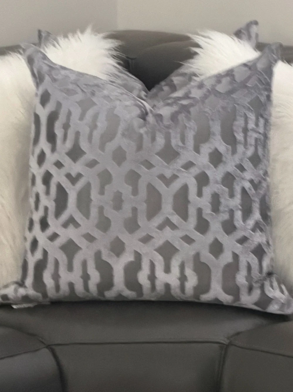 4 Decorative 24 Inch Velvet Geometric Throw Pillow - Gray